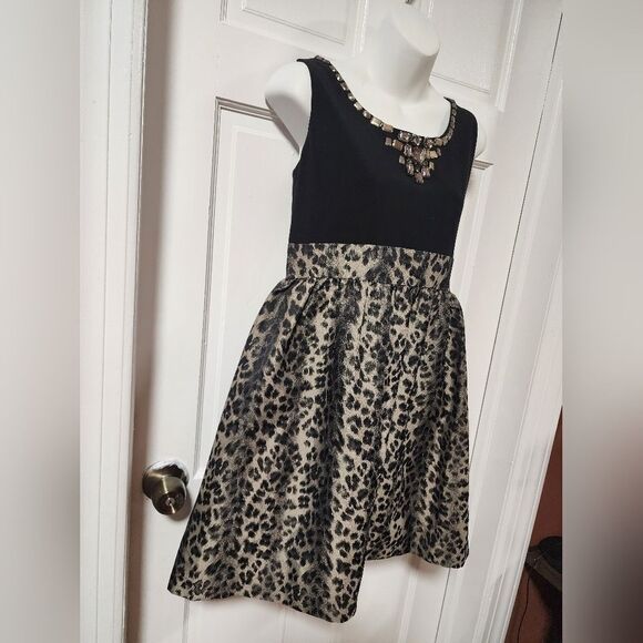 Laura Petites Dress Leopard Print Embellished Empire Waist Women’s Size 12P - Picture 11 of 12